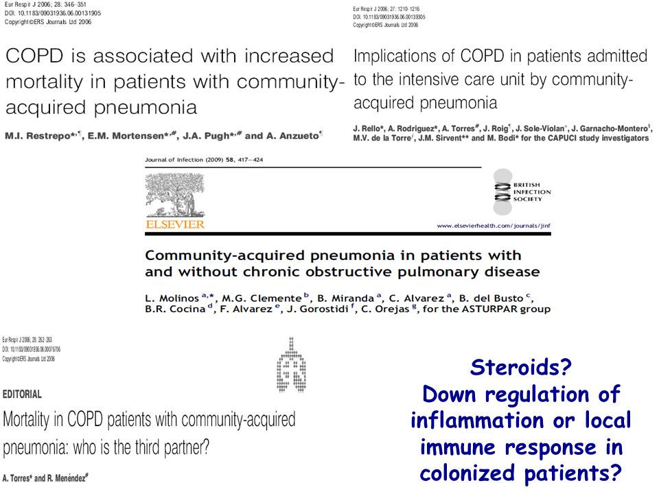 Steroids Down regulation of inflammation or local immune response in colonized patients