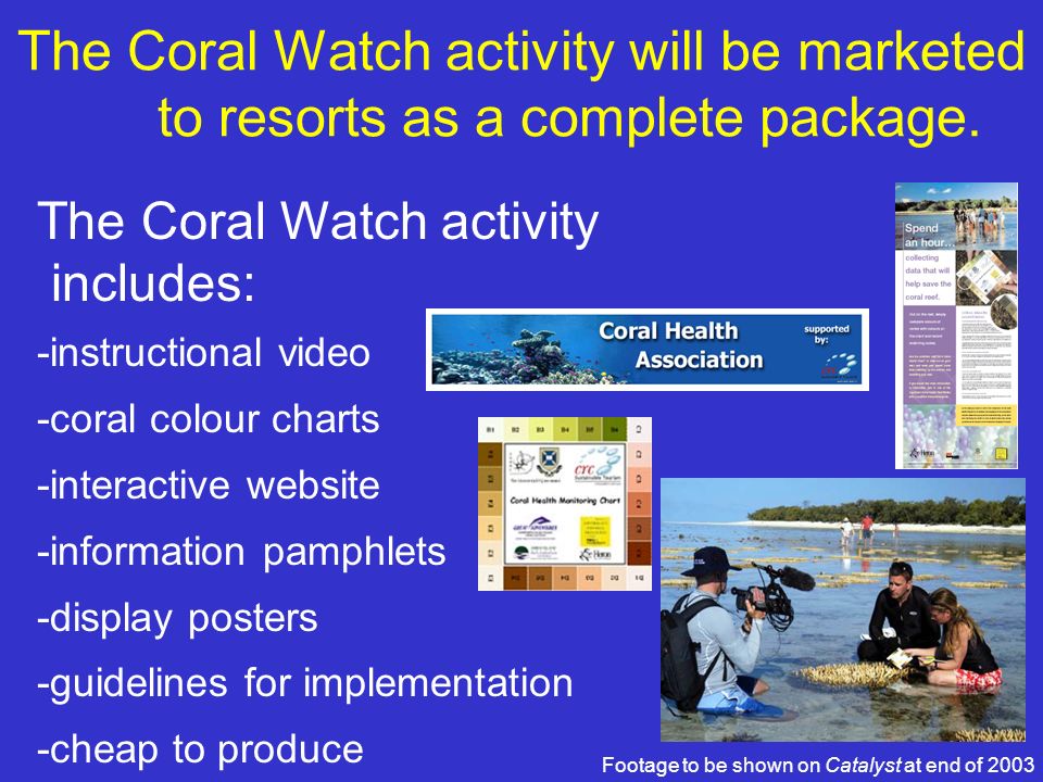 The Coral Watch activity will be marketed to resorts as a complete package.
