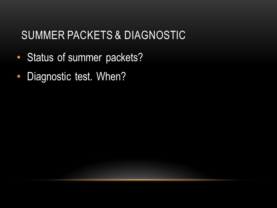 SUMMER PACKETS & DIAGNOSTIC Status of summer packets Diagnostic test. When