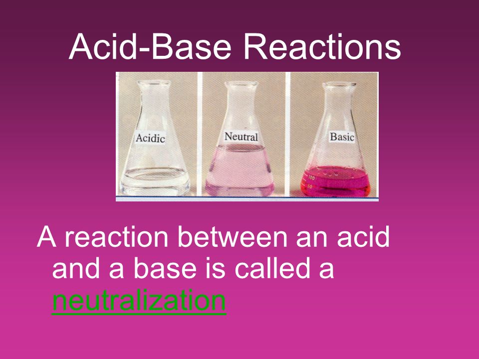 Acid-Base Reactions A reaction between an acid and a base is called a neutralization