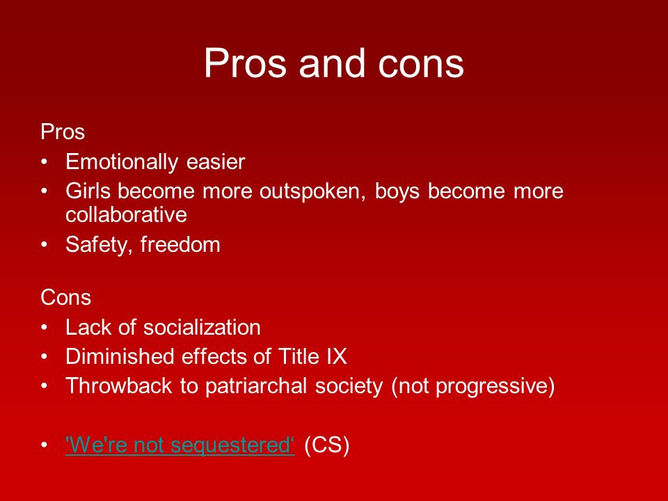 single sex classes pros and cons