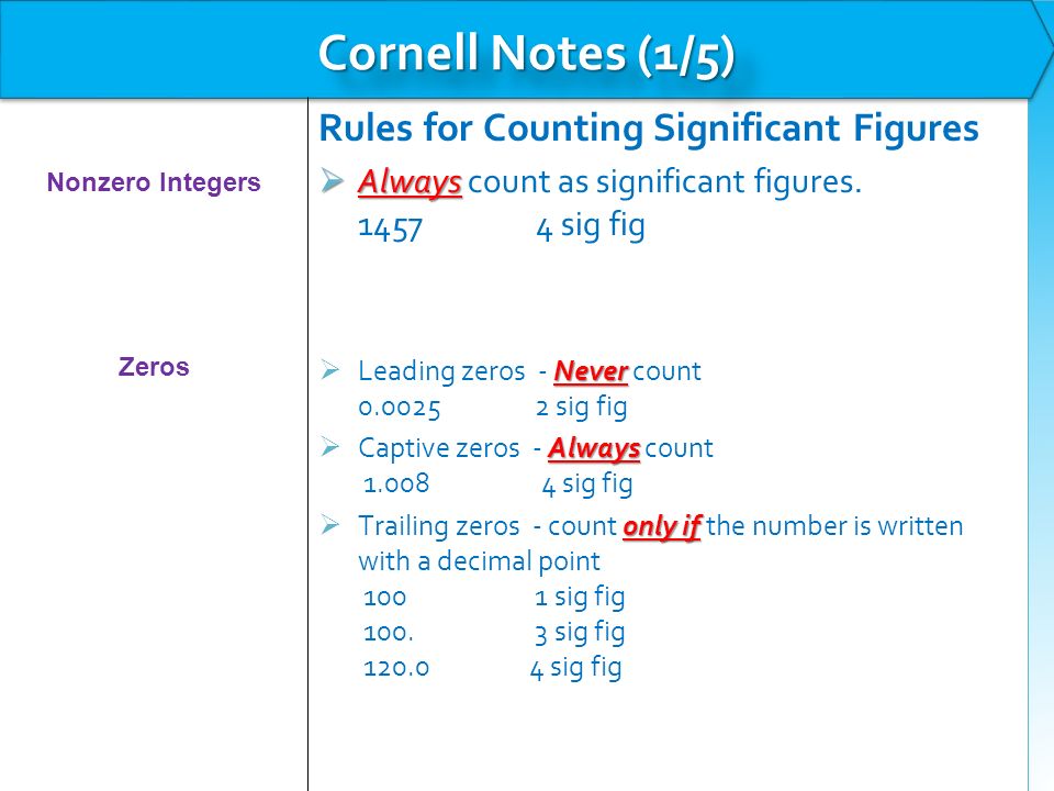 Rules for Counting Significant Figures  Always  Always count as significant figures.