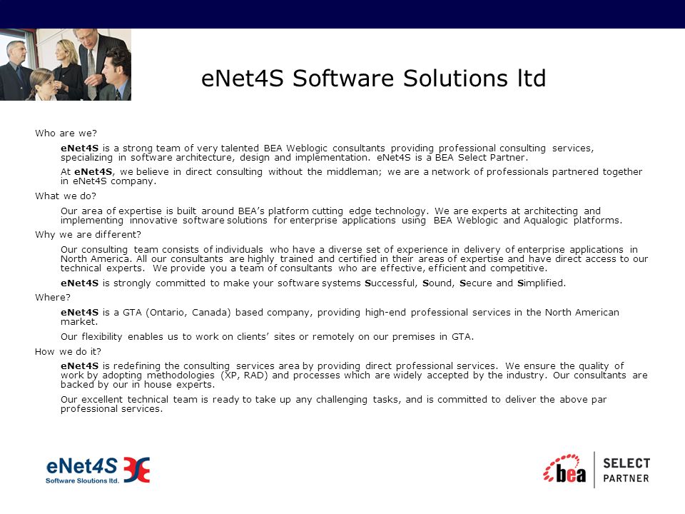 eNet4S Software Solutions ltd Who are we.