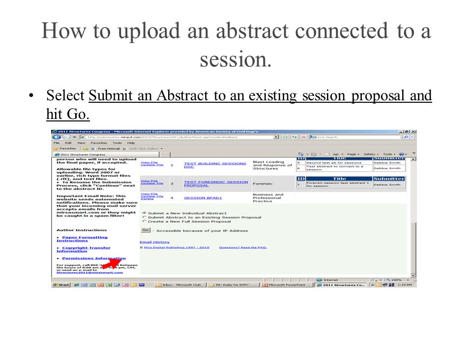 How to upload an abstract connected to a session.