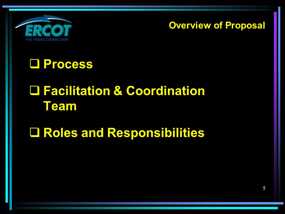5  Process  Facilitation & Coordination Team  Roles and Responsibilities Overview of Proposal