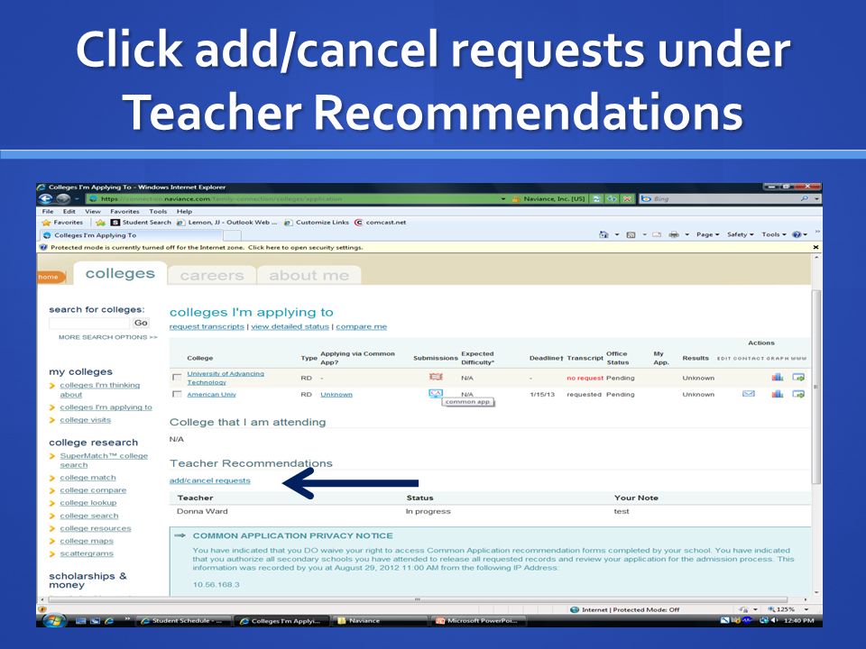 Click add/cancel requests under Teacher Recommendations