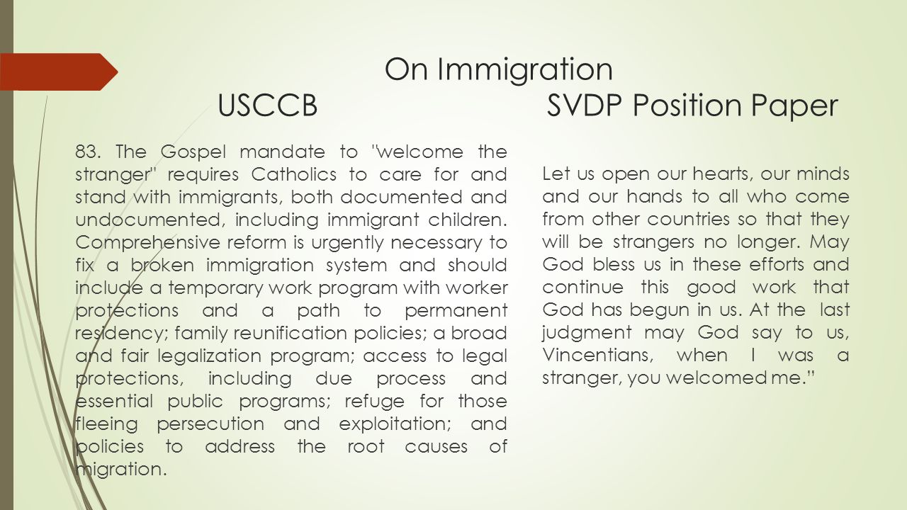 On Immigration USCCB SVDP Position Paper 83.