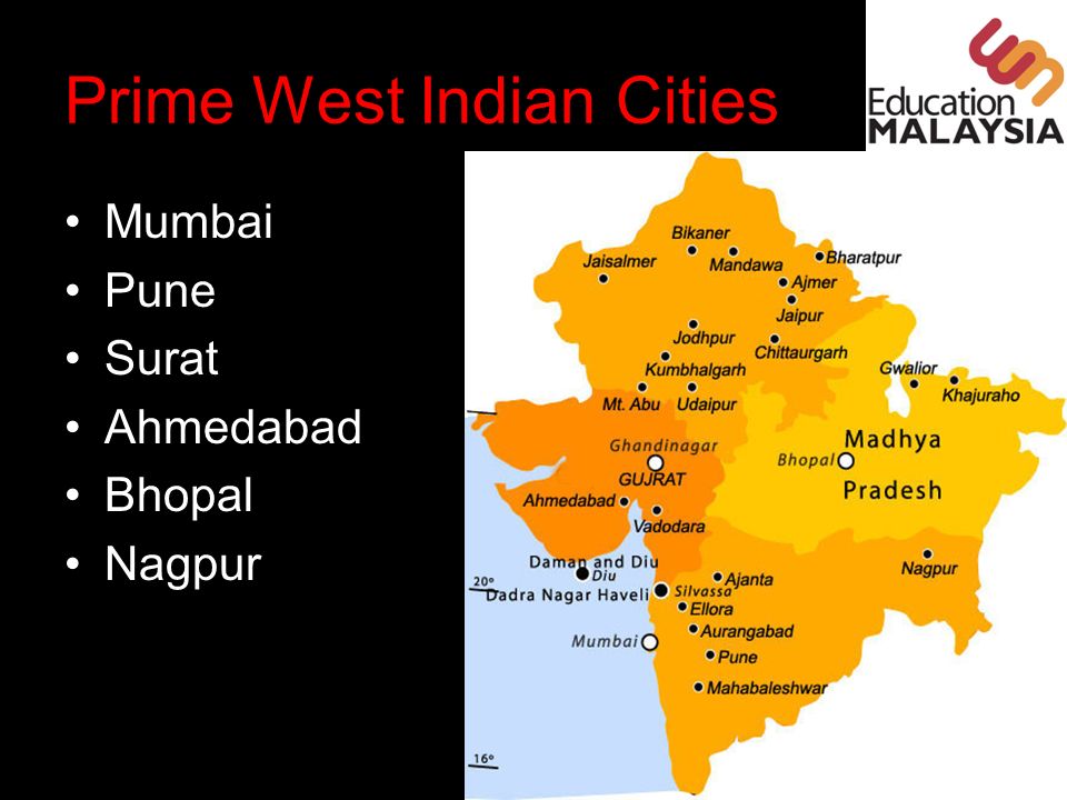 Prime West Indian Cities Mumbai Pune Surat Ahmedabad Bhopal Nagpur