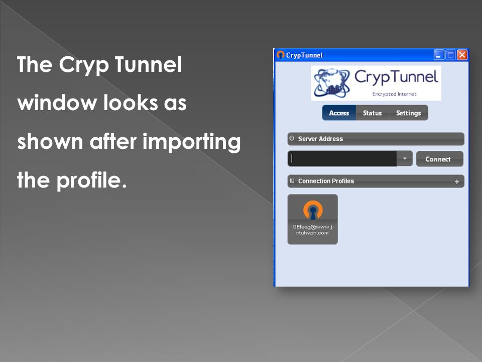 The Cryp Tunnel window looks as shown after importing the profile.