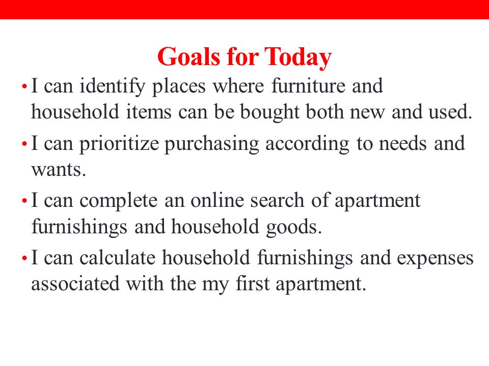 Furnishing The Apartment Managing Your Personal Finances Unit 4 19 Goals