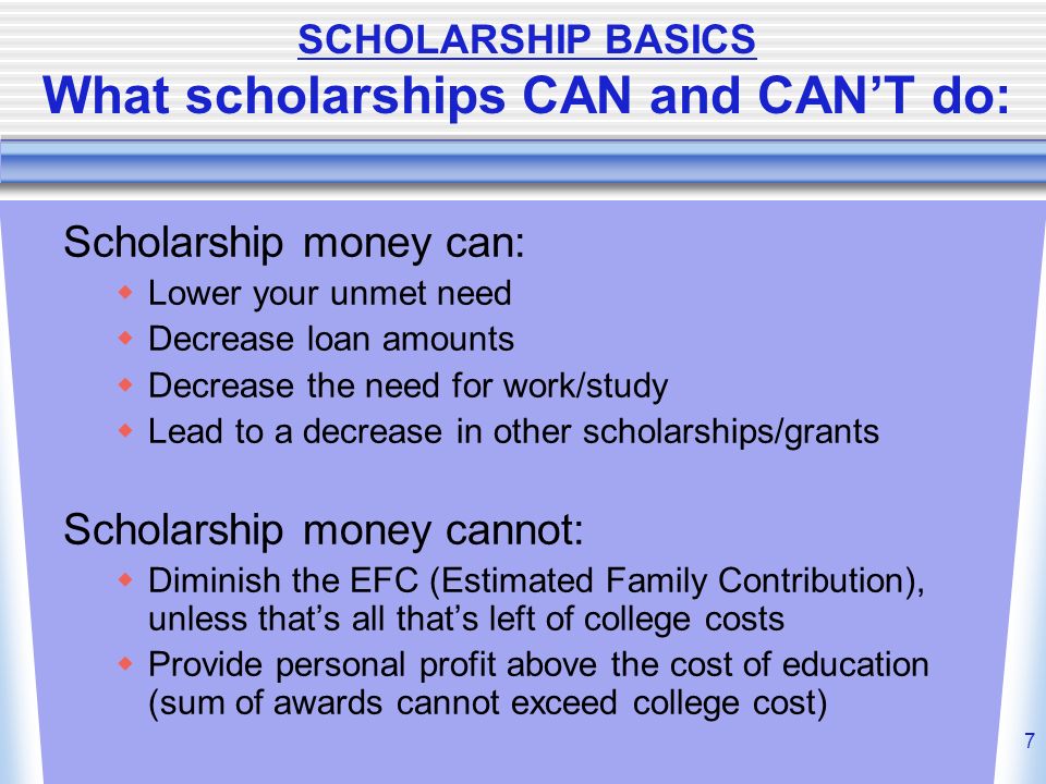 1 The Search for Scholarships 6:45 p.m. Mon., Oct. 6 GOALS : Understand ...