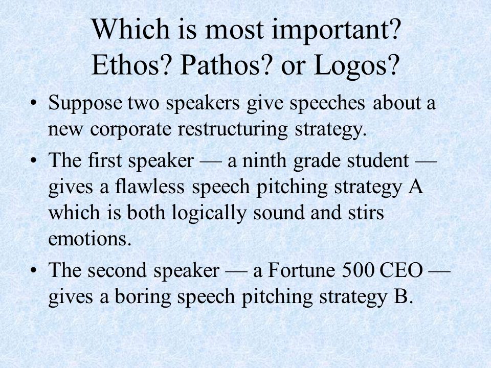 Which is most important. Ethos. Pathos. or Logos.