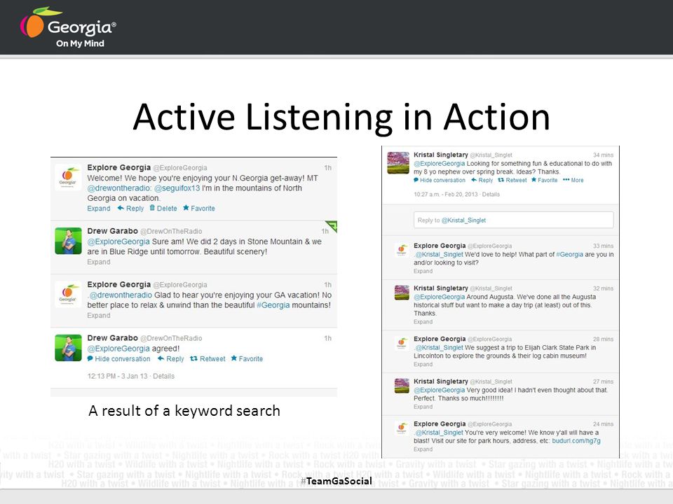 Active Listening in Action A result of a keyword search #TeamGaSocial