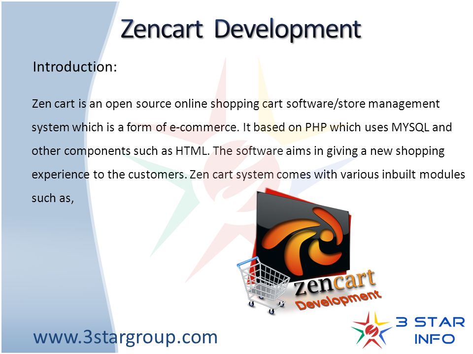 Zen cart is an open source online shopping cart software/store management system which is a form of e-commerce.