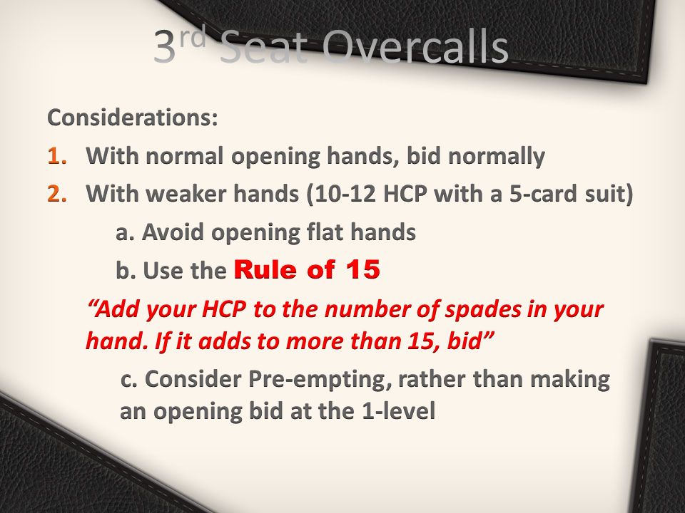 Jim Berglund Bridge Lesson 13 The Rule Of 15 3 Rd Seat - 