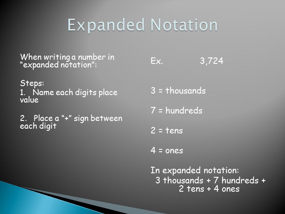 When writing a number in expanded notation : Steps: 1.