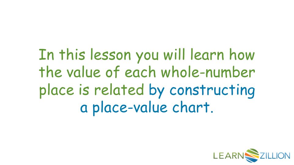 In this lesson you will learn how the value of each whole-number place is related by constructing a place-value chart.