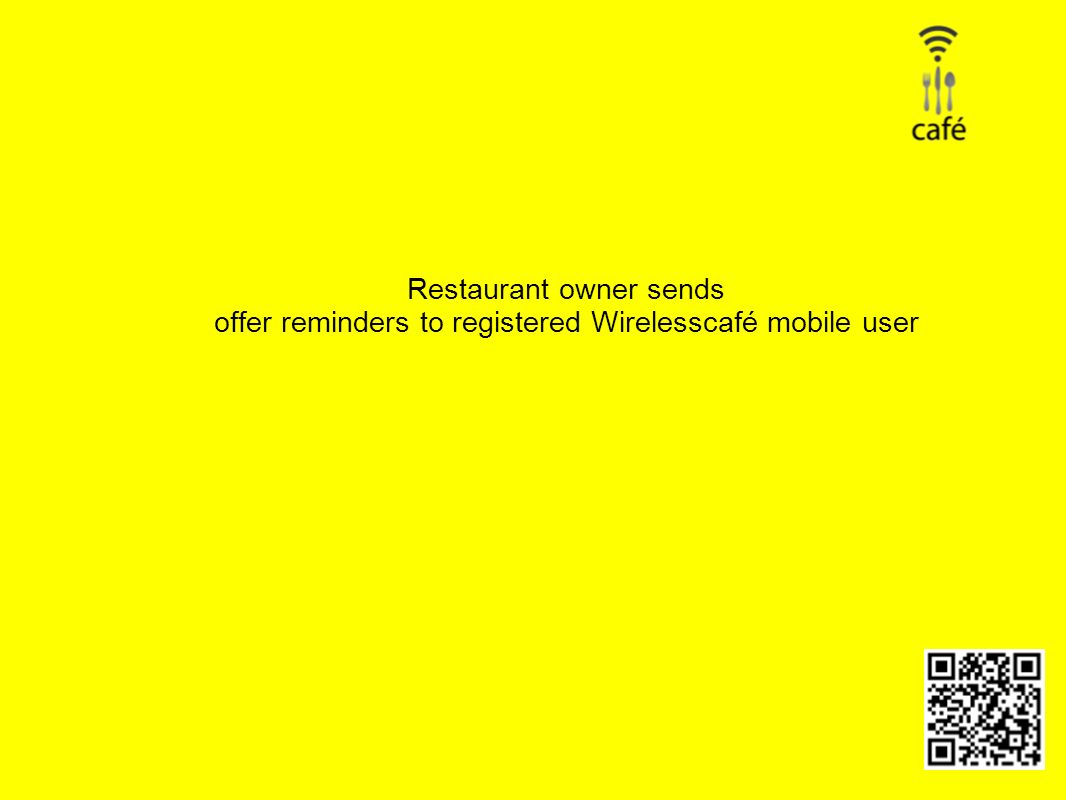 Restaurant owner sends offer reminders to registered Wirelesscafé mobile user