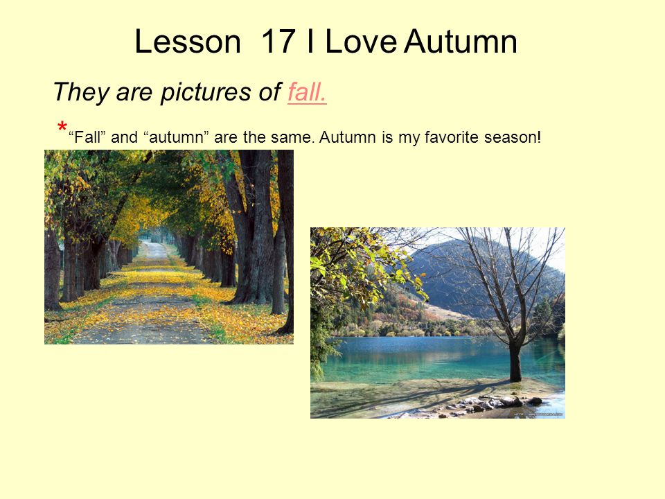 Lesson 17 I Love Autumn They are pictures of fall.