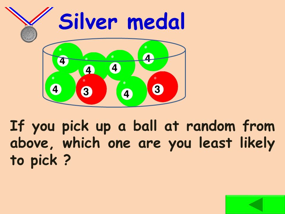 If you pick up a ball at random from above, which one are you most likely to pick Bronze medal