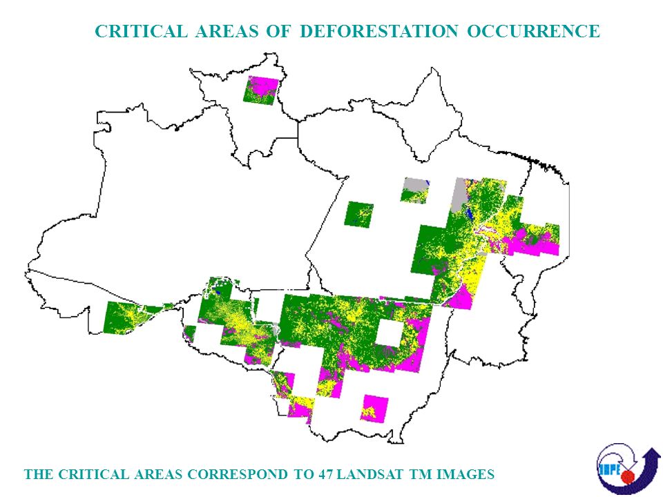 CRITICAL AREAS OF DEFORESTATION OCCURRENCE THE CRITICAL AREAS CORRESPOND TO 47 LANDSAT TM IMAGES