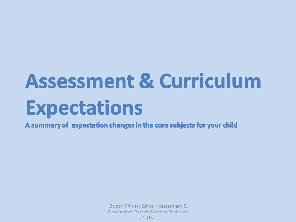 Boyton Primary School - Assessment & Expectations Parents Meeting Septmber 2015
