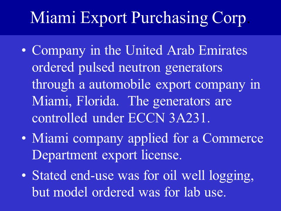 EXPORT PURCHASING CORP Case Example 1: Miami Export Purchasing Corp.