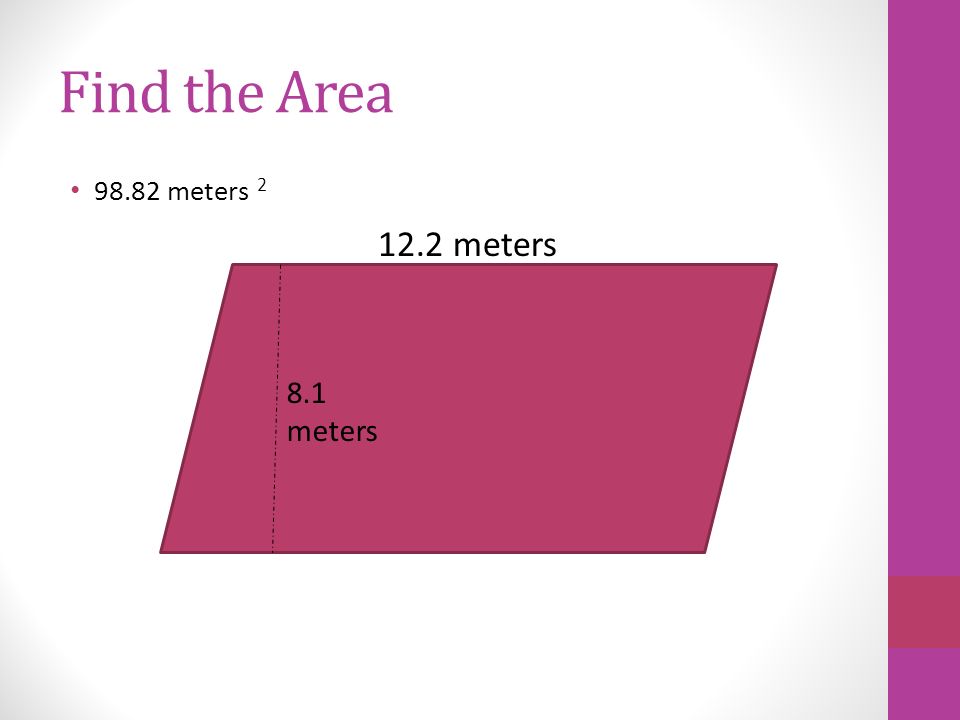Find the Area meters meters 8.1 meters