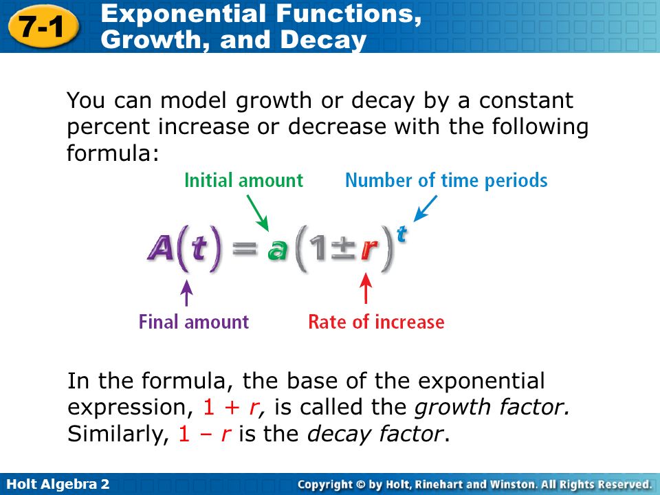 Holt Algebra Exponential Functions Growth And Decay Warm Up Holt Algebra Exponential Functions Growth And Decay You Can Model Or By