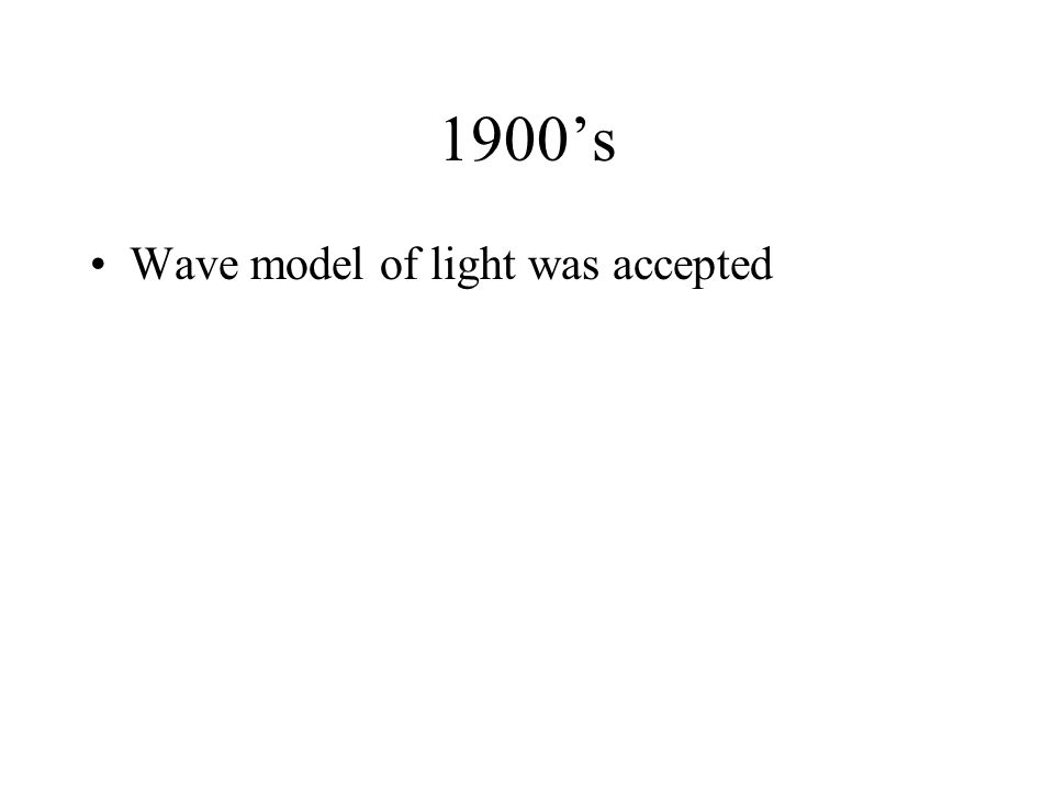 1900’s Wave model of light was accepted