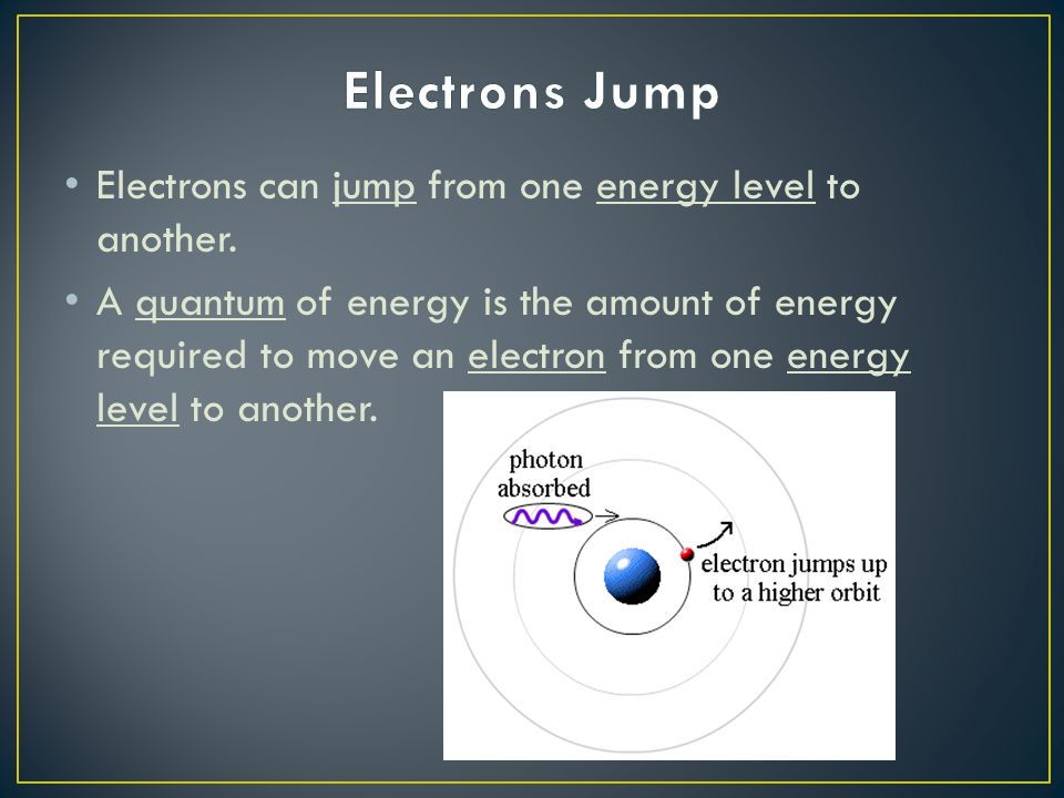 Electrons can jump from one energy level to another.