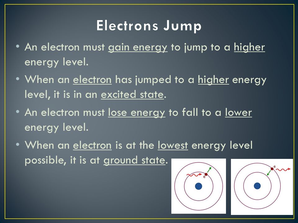 An electron must gain energy to jump to a higher energy level.