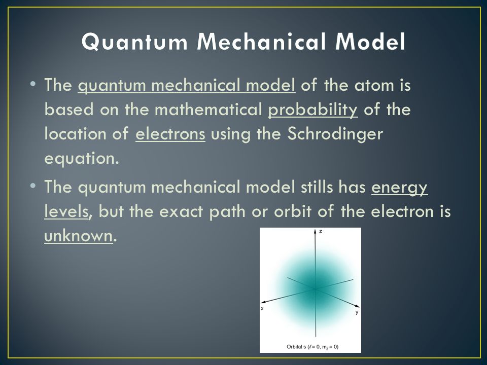The quantum mechanical model of the atom is based on the mathematical probability of the location of electrons using the Schrodinger equation.