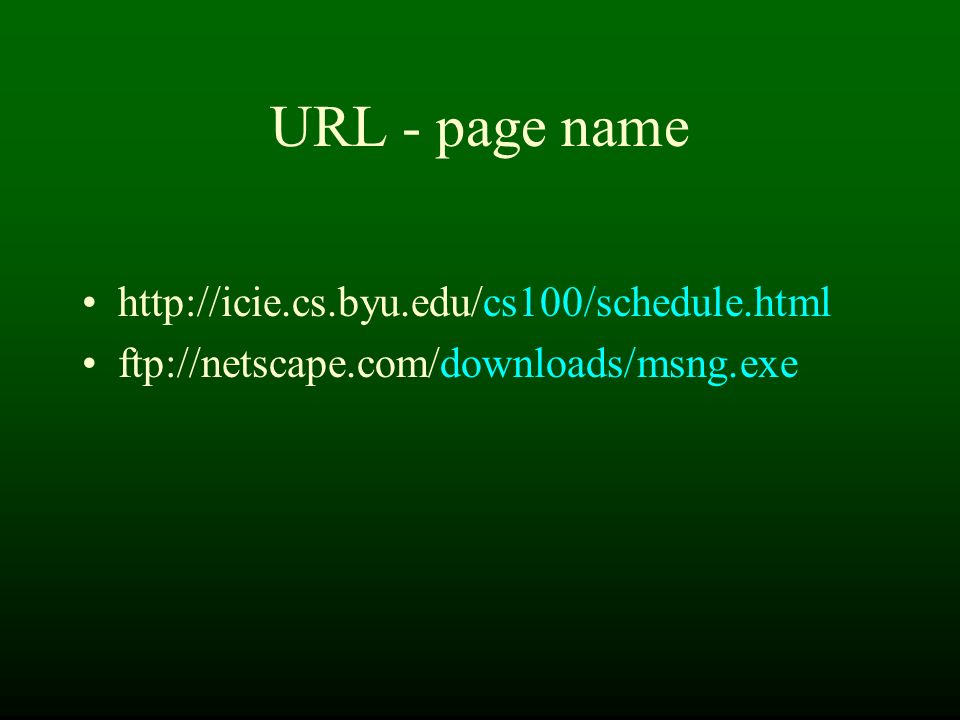 URL - page name   ftp://netscape.com/downloads/msng.exe
