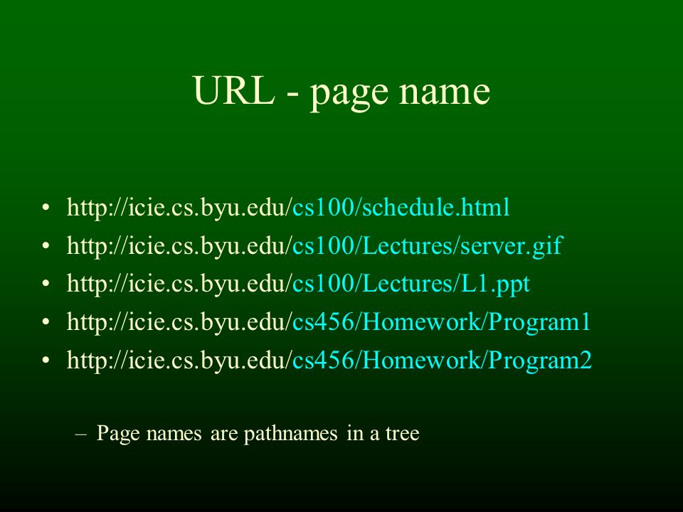 URL - page name –Page names are pathnames in a tree