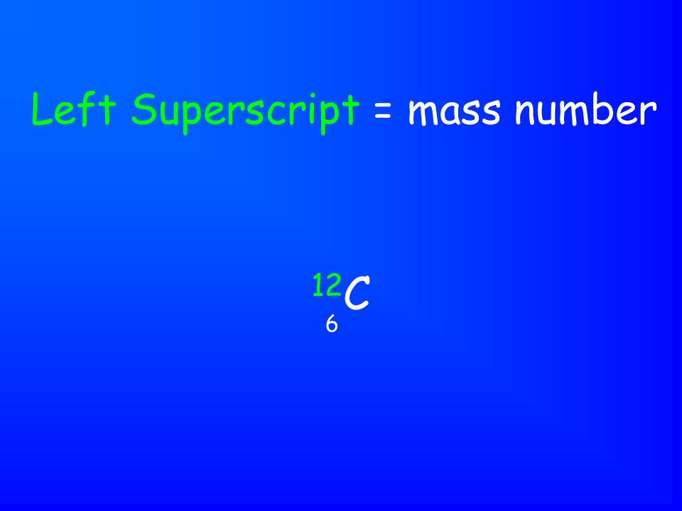 12 C Left Superscript = mass number 6