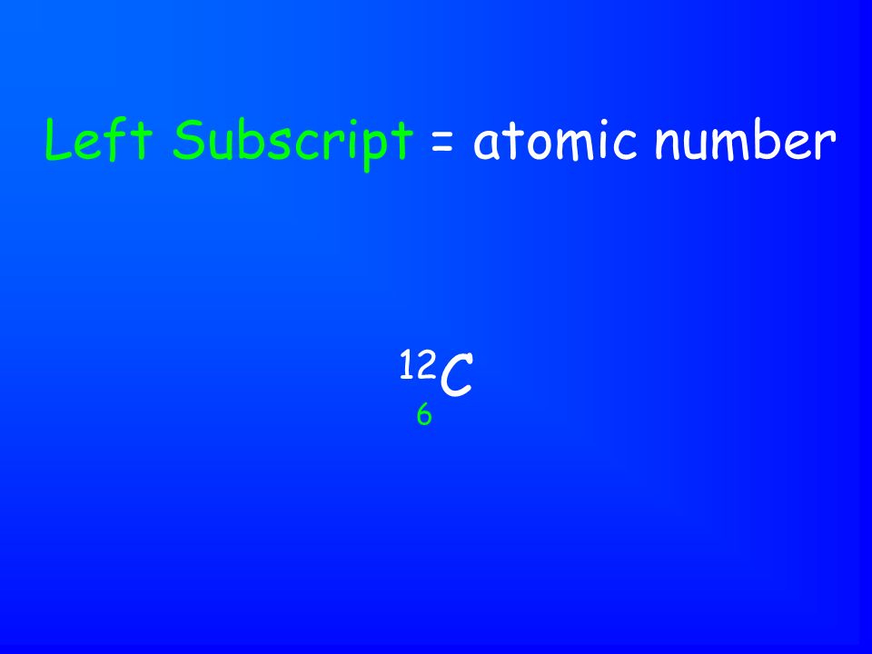 12 C Left Subscript = atomic number 6
