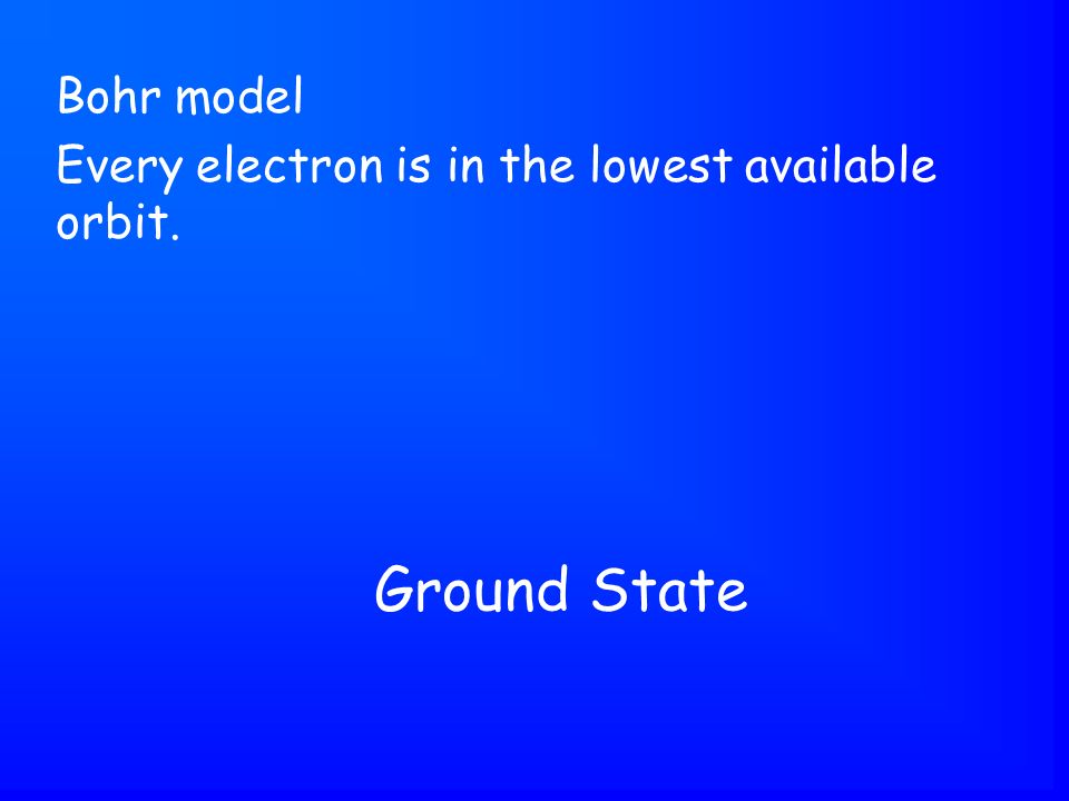 Ground State Bohr model Every electron is in the lowest available orbit.