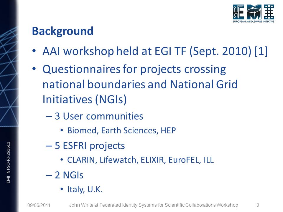 EMI INFSO-RI Background AAI workshop held at EGI TF (Sept.