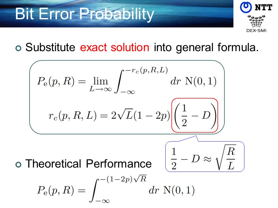Bit Error Probability Substitute exact solution into general formula. Theoretical Performance