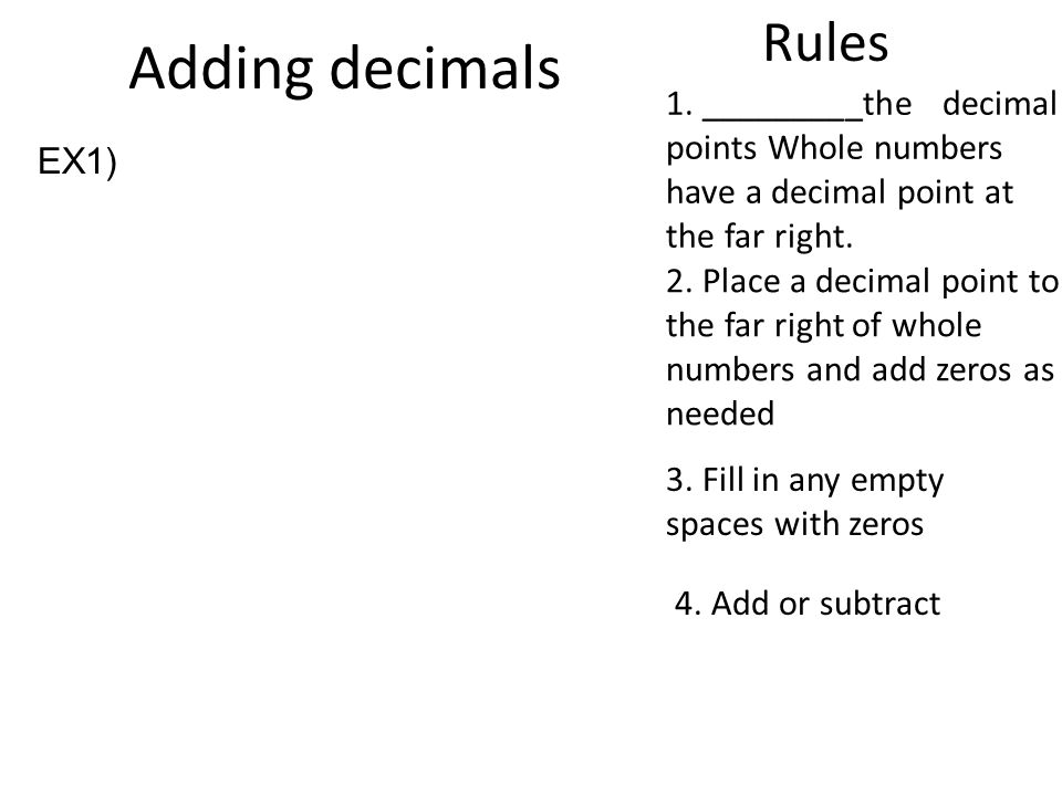Adding decimals Rules 1.