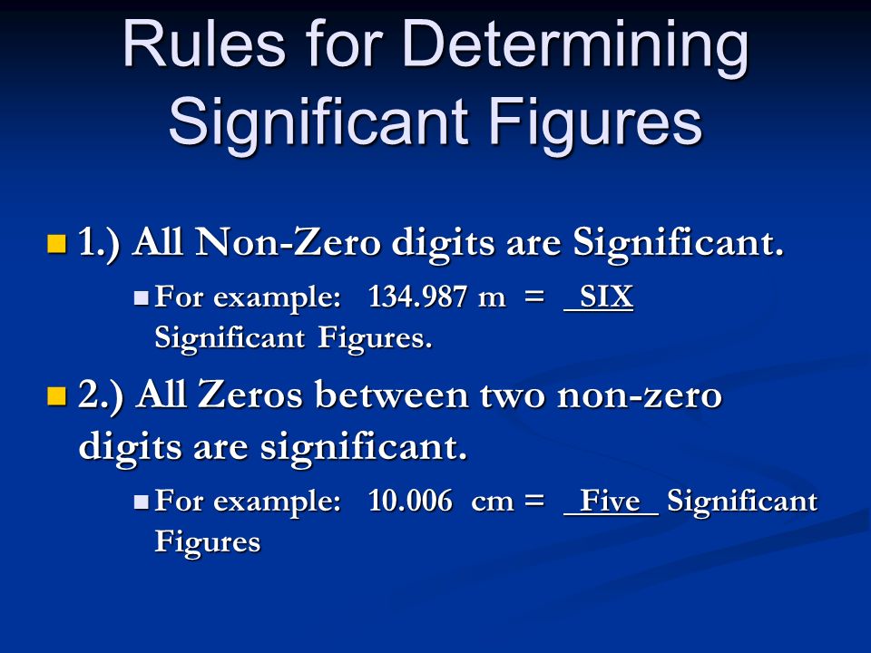 Rules for Determining Significant Figures 1.) All Non-Zero digits are Significant.