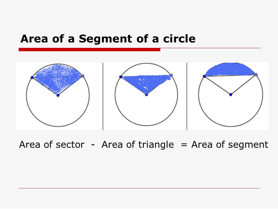 Area of a Segment of a circle Area of sector - Area of triangle = Area of s...