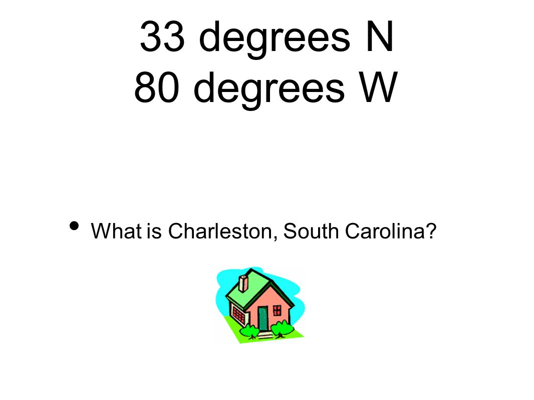 33 degrees N 80 degrees W What is Charleston, South Carolina
