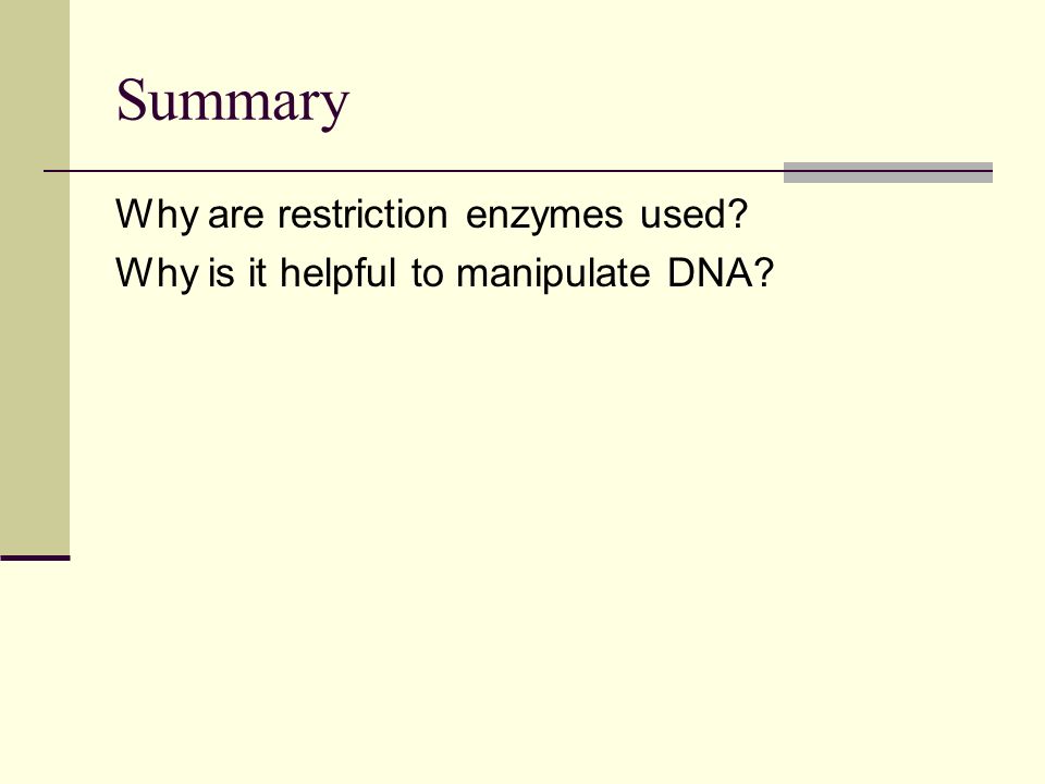 Summary Why are restriction enzymes used Why is it helpful to manipulate DNA