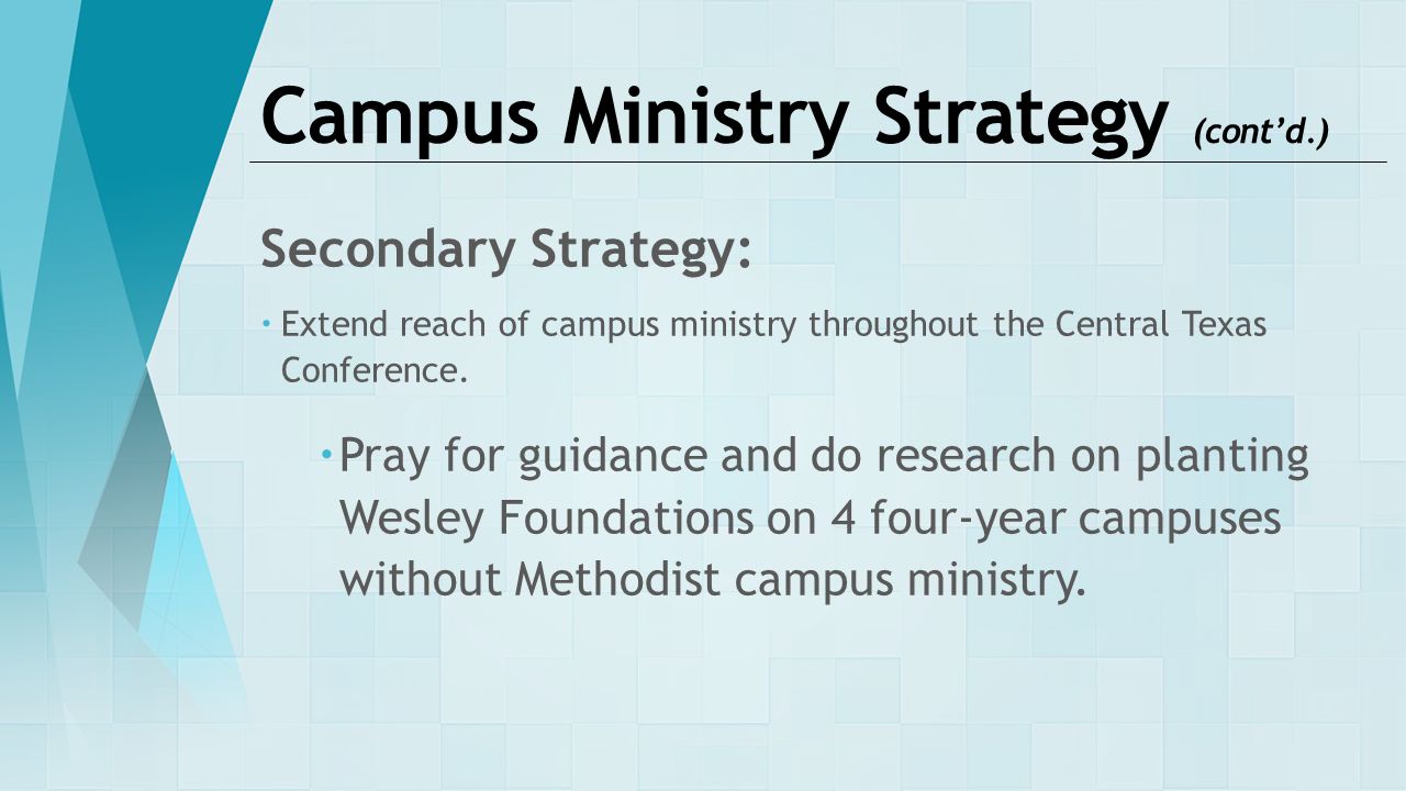 Secondary Strategy:  Extend reach of campus ministry throughout the Central Texas Conference.