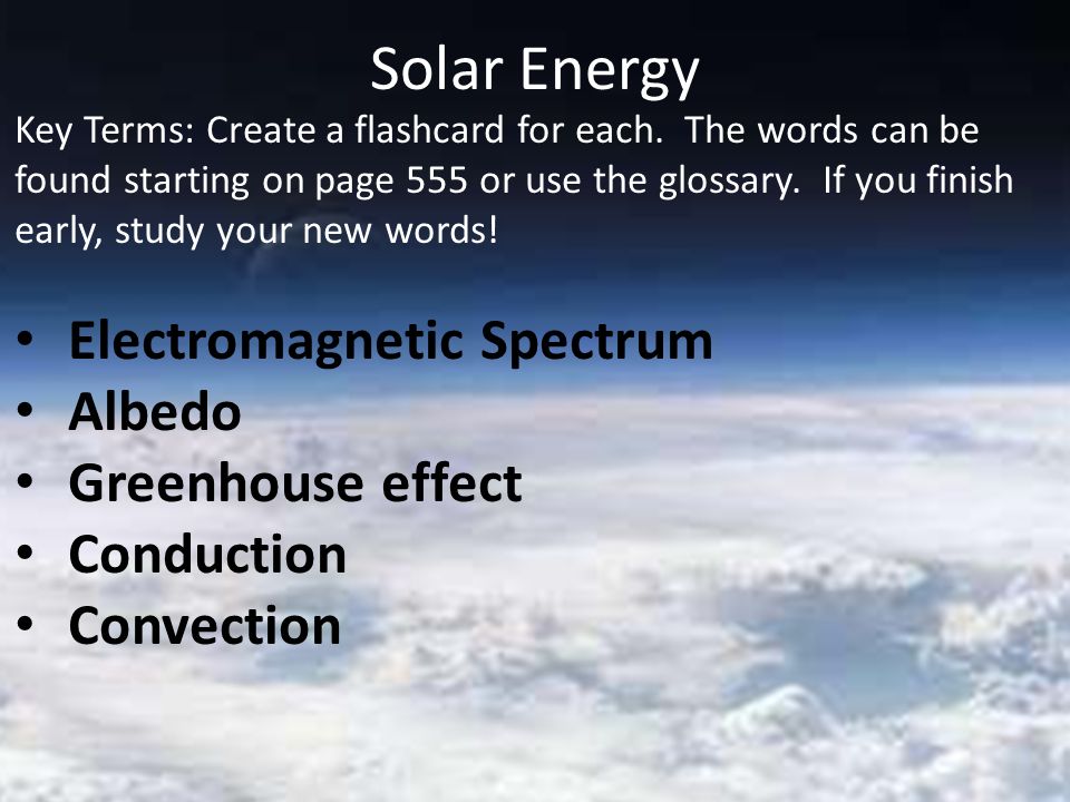 Solar Energy Key Terms: Create a flashcard for each.