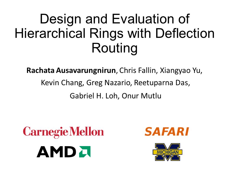 Design and Evaluation of Hierarchical Rings with Deflection Routing Rachata Ausavarungnirun, Chris Fallin, Xiangyao Yu, ​ Kevin Chang, Greg Nazario, Reetuparna Das, Gabriel H.