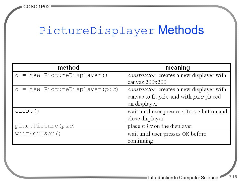COSC 1P02 Introduction to Computer Science 7.1 Cosc 1P02 Week 7 Lecture ...