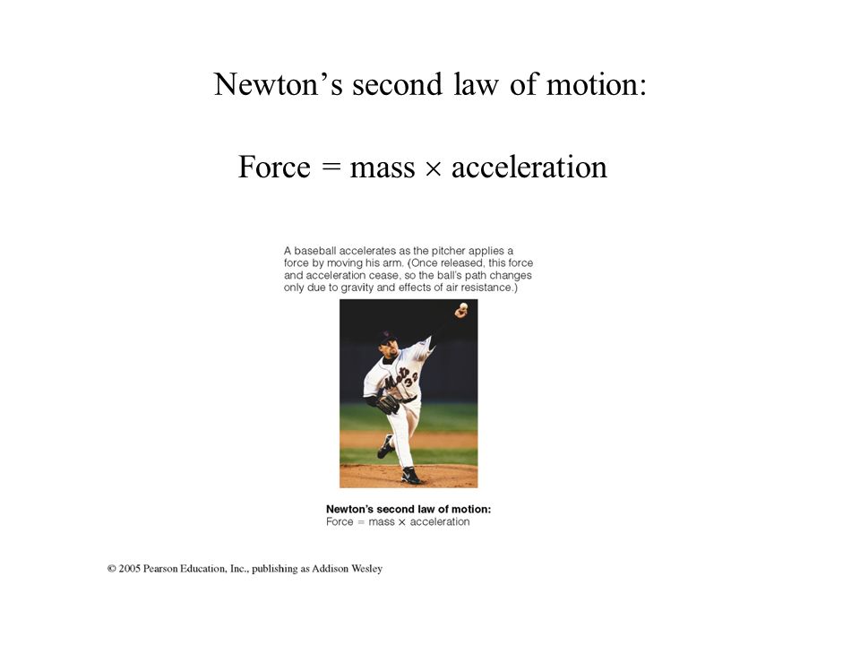 Newton’s second law of motion: Force = mass  acceleration